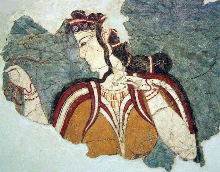 Donna
micenea con serpente. Tirinto, XVI sec. a.C.