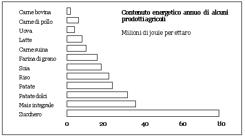 Contenido energético anual de algunos productos agrícolas.