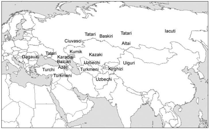 Principali gruppi
turcofoni in Eurasia